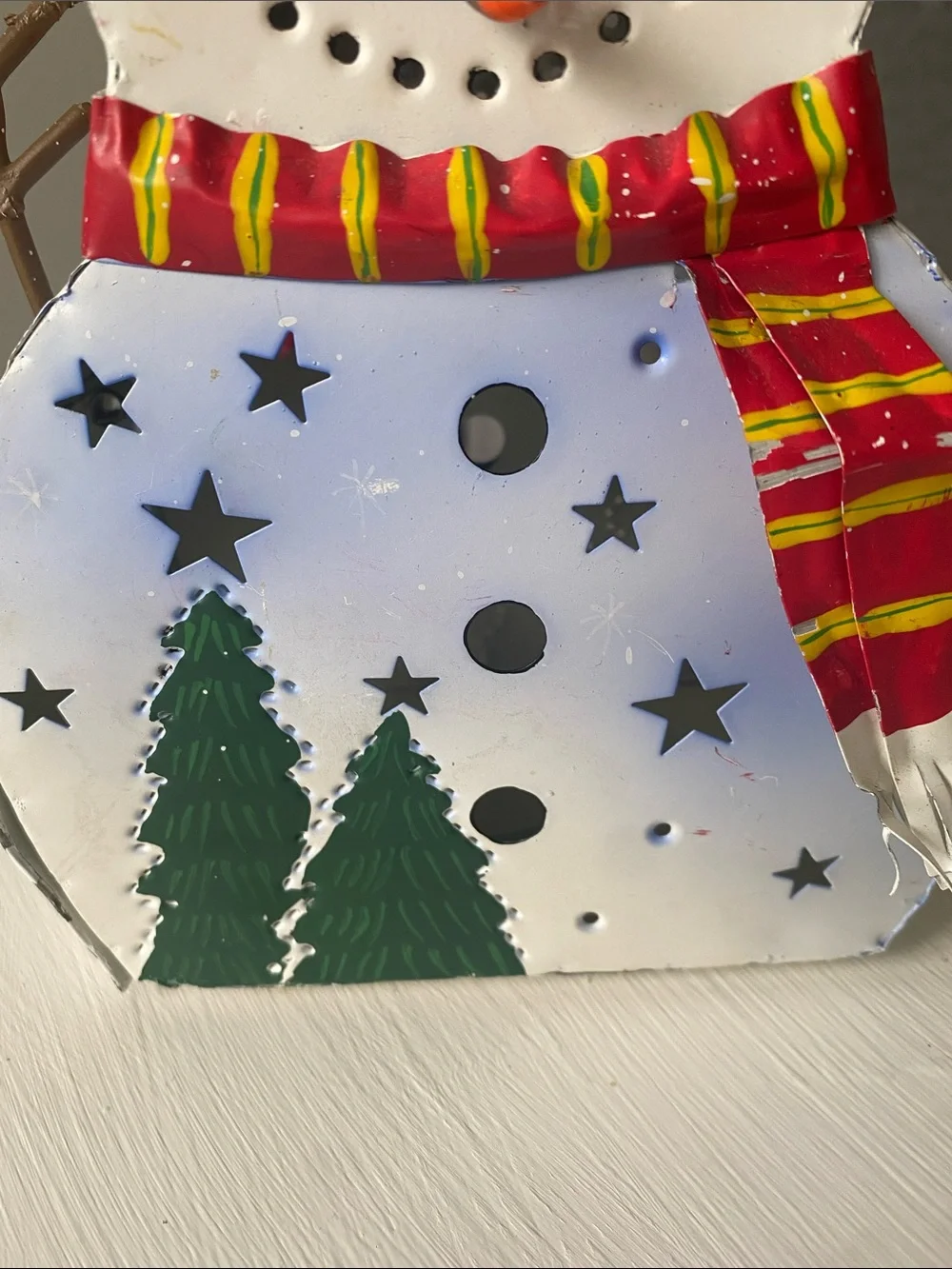 Hand-Painted Metal Snowman Holiday Lantern with Red Scarf Candle Holder